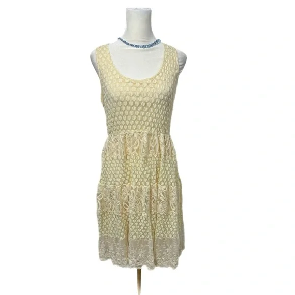 A'reve Anthropologie Boho Dress Women’s Sz M Cream Lace Sleeveless Vintage Style - Picture 3 of 11
